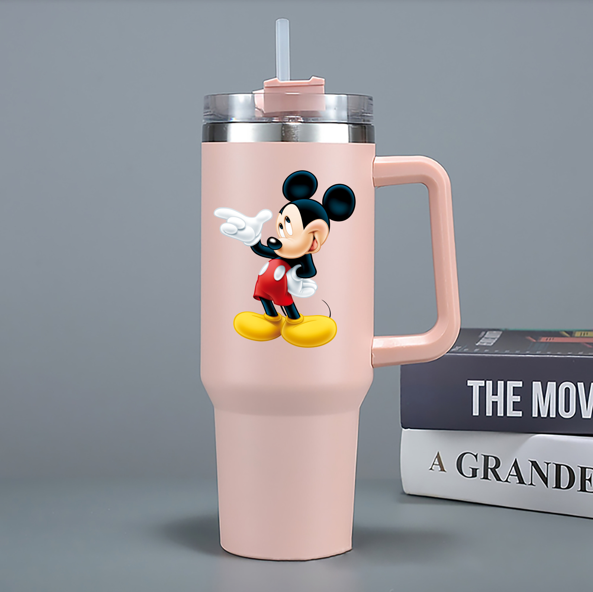 （画像用） ミッキーマウス Mickey Mouse 1200mL車用タンブラー - クリスタルステッカー（プラスチックストロー付き）